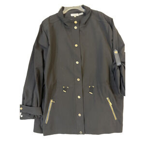 Calvin Klein Vintage Jacket Womens 3X Drawstring Waist Gold Buttons Zip Pockets
